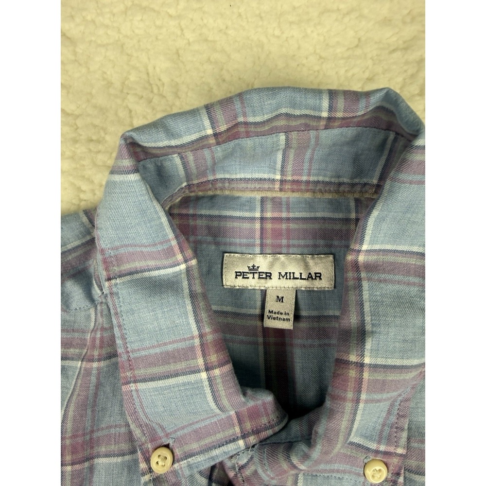 Peter Millar Summer Comfort Blue & Purple Plaid Button Down Shirt Sz Medium - Picture 2 of 8